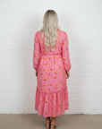 Floral Long Sleeve Tassel Tie V-Neck Maxi Dress