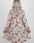 Floral Round Neck Ruffle Long Sleeve Dress