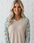Floral Patchwork Corded Knit Long Sleeve Top