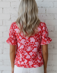 Floral Split V-Neck Ruffle Sleeve Blouse Top