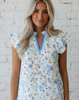 Floral Frill Notch V-Neck Blouse