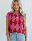 Glitter Trim Rhombus Pattern Knit Sweater Top