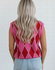 Glitter Trim Rhombus Pattern Knit Sweater Top