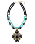 Barcelona Blue Turquoise and Black Onyx Golden Statement Necklace