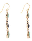 Barcelona Blue Turquoise and Black Onyx Linear Drop Golden Earrings