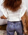 Hollow-Out Knit Round Neck Dolman Sweater