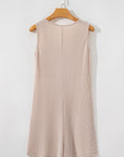 Corded Knit Side Pockets Buttoned Sleeveless Romper