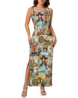 Baha Ranch Colores de Mexico Pictures of the Southwest Sleeveless Bodycon Side Slit Long Dress