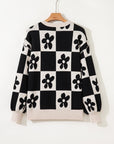 Flower Checker Henley Baggy Sweater