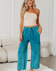 Mineral Wash High Waist Raw Hem Pants