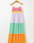 Colorblock Self-Tie Straps Pocketed Flowy Maxi Dress