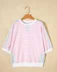 Stripe Oversize Dolman Sleeve Patchwork T-Shirt