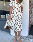 Polka Dot V-Neck Short Sleeve Midi Dress