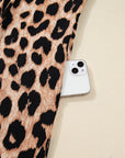 Leopard Smocked V-Neck Flowy Midi Dress