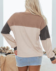 Colorblock Waffle Knit Patchwork Henley Top