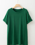Plus Size Solid Rolled Short Sleeve T-Shirt