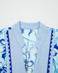 Floral Scalloped Ricrac Trim V-Neck Blouse