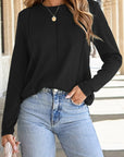 Judith Solid Exposed Seam Long Sleeve Top