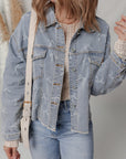 Denim Bow Light Wash Raw Hem Jacket