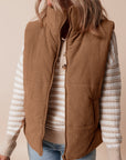 Corduroy Stand Neck Zipped Puffer Vest