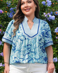 Plus Size Scallop Trim Floral Short Sleeve Blouse