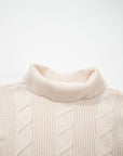 Cable Knit Turtleneck Ruffle Short Sleeve Sweater