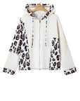 Leopard Waffle Knit Patchwork Zip Up Hoodie