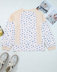 Floral Patchwork Waffle Knit Balloon Sleeve Top