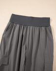 Solid Elastic High Waist Pocketed Cargo Jogger Pants