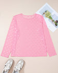 Plus Size Bow Tie Mesh Embroidered Long Sleeve Top