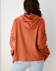 Stripe Waffle Patchwork Hooded Long Sleeve Top