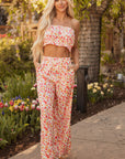 Floral Bandeau Top and Wide Leg Pants Set