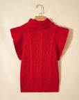Cable Knit Turtleneck Ruffle Short Sleeve Sweater