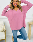 Corded Knit Reverse Seam Patchwork Long Sleeve Top