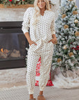 Kora Dot Print Notched Long Sleeve Top