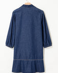 Denim Collared V-Neck Chest Pocket Dress