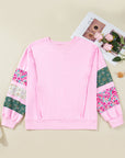 Plus Size Floral Patch Sleeve Ribbed Trim Sweatshirt