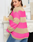 Plus Size Stripe Colorblock Drop Shoulder Sweater