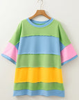 Plus Size Colorblock Raw Edge Short Sleeve T-Shirt