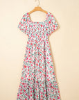 Floral Puff Sleeve Square Neck Tiered Dress