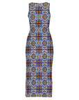 Baha Ranch Colores de Mexico Talavera Sleeveless Bodycon Side Slit Long Dress