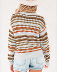 Stripe Eyelet Knit Drop Shoulder Sweater