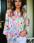 Floral Patchwork Frilled Neck Long Sleeve Shirt