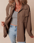 Solid Corduroy Button-Up Pocketed Shacket