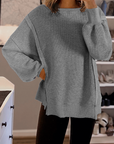 Waffle Knit Bishop Sleeve Side Split Top