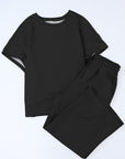 Textured Loose Fit T Shirt and Drawstring Pants Set