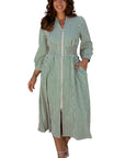 Stripe V-Neck Zip Front Midi Dress