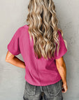 Emerson Crinkled V Neck Wide Sleeve Top