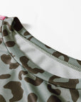 Leopard Varsity Stripe Trim Long Sleeve Top