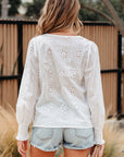 Allison Eyelet Embroidered Smocked Cuff Sheer Blouse
